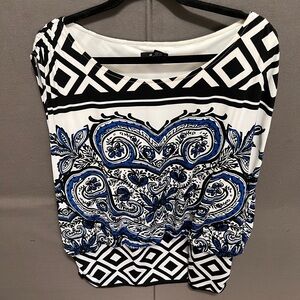 Alfani Women's Black and Blue Patterned Top Lot 28
